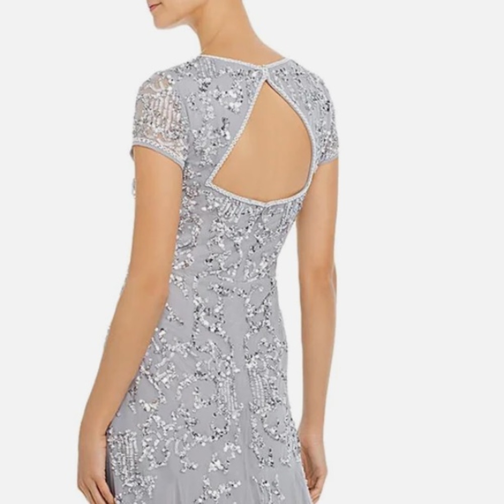 Adrianna Papell Sequin Embellished Cocktail Midi Dress Silver Size 10 - Picture 3 of 10